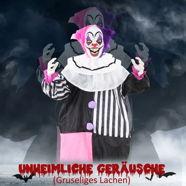 Griezelige clown halloween decoratie, beweegbaar, lachfunctie, roze+paars 5