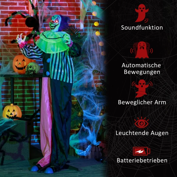 Griezelige clown halloween decoratie, beweegbaar, lachfunctie, roze+paars 8