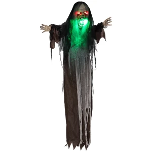 Groen monster, halloween decoratie, griezelige geluidseffecten, rode ogen, beweegbaar, 183 cm 1