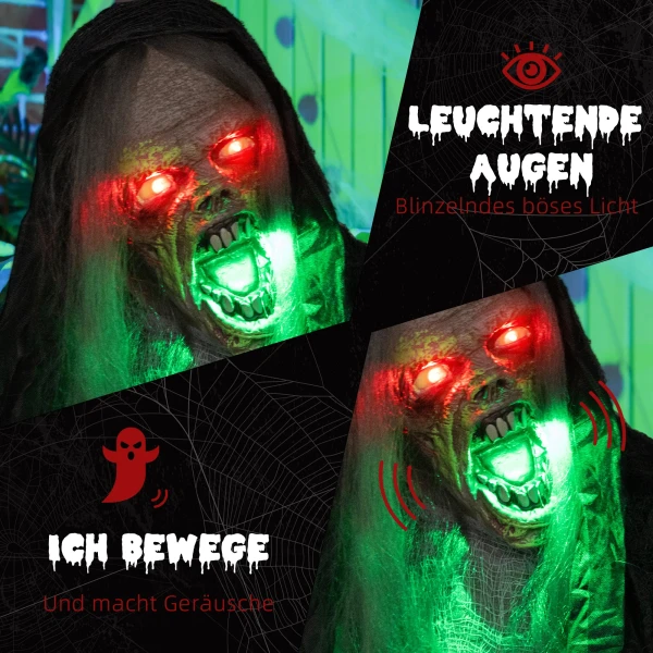 Groen monster, halloween decoratie, griezelige geluidseffecten, rode ogen, beweegbaar, 183 cm 6