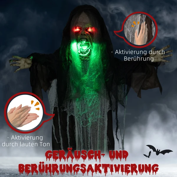 Groen monster, halloween decoratie, griezelige geluidseffecten, rode ogen, beweegbaar, 183 cm 7