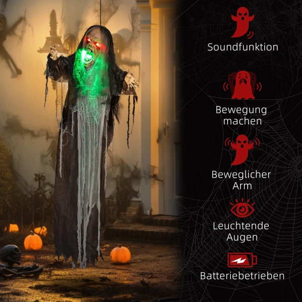 Groen monster, halloween decoratie, griezelige geluidseffecten, rode ogen, beweegbaar, 183 cm 8