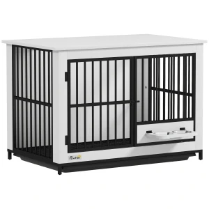 Grote hondenbox, eenvoudige toegang, afsluitbaar, draaibare komhouder, voor kleine en grote honden, wit 1