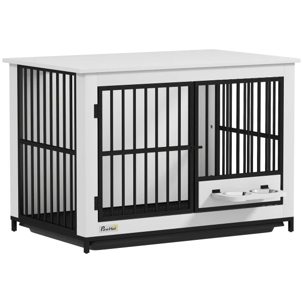 Grote hondenbox, eenvoudige toegang, afsluitbaar, draaibare komhouder, voor kleine en grote honden, wit 1