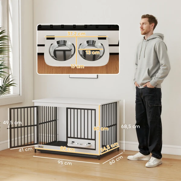 Grote hondenbox, eenvoudige toegang, afsluitbaar, draaibare komhouder, voor kleine en grote honden, wit 4