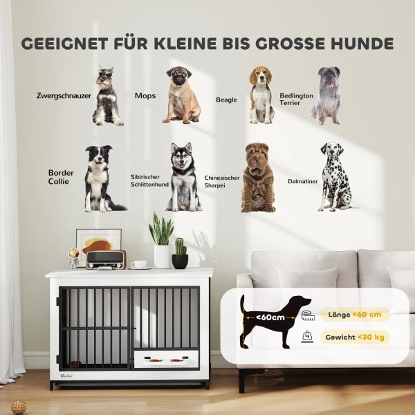 Grote hondenbox, eenvoudige toegang, afsluitbaar, draaibare komhouder, voor kleine en grote honden, wit 9