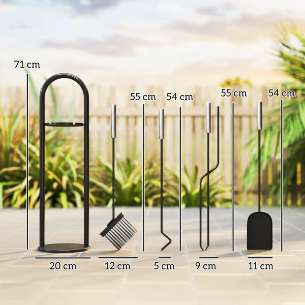 Haardgereedschap set 5 delig haardaccessoires met bezem, schep, pook tang standaard 4