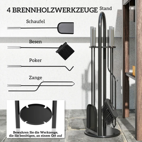 Haardgereedschap set 5 delig haardaccessoires met bezem, schep, pook tang standaard 5