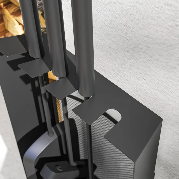Haardgereedschap set 5 delig haardaccessoires met bezem, schep, pook tang standaard metaal, zwart 10