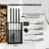 Haardgereedschap set 5 delig haardaccessoires met bezem, schep, pook tang standaard metaal, zwart 5