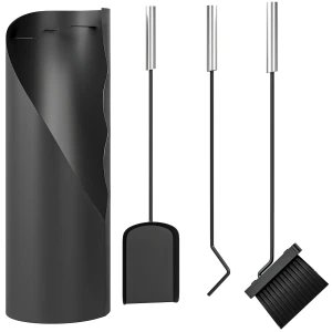 Haardgereedschapset 4 delig haardaccessoires met bezem, schep, pook en mand, haardset, metaal, zwart 1