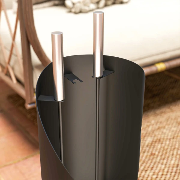 Haardgereedschapset 4 delig haardaccessoires met bezem, schep, pook en mand, haardset, metaal, zwart 10