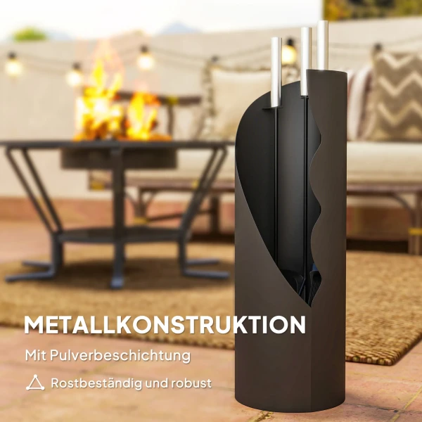 Haardgereedschapset 4 delig haardaccessoires met bezem, schep, pook en mand, haardset, metaal, zwart 6