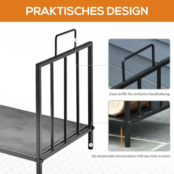 Haardhoutrek voor binnen 44,5 x 33 x 46,5cm brandhoutrek met handvatten voor brandhout, haardhout metaal zwart 6