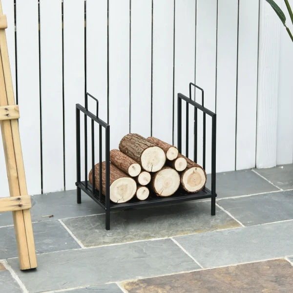 Haardhoutrek voor binnen 44,5 x 33 x 46,5cm brandhoutrek met handvatten voor brandhout, haardhout metaal zwart 8