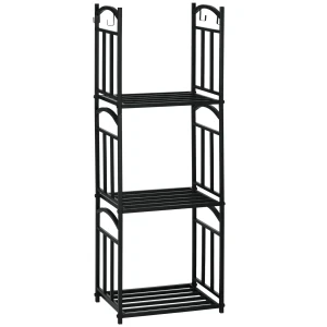 Haardhoutrek voor binnen 46 x 32 x 126 cm 3 niveaus brandhoutrek met 4 haken metaal zwart 1