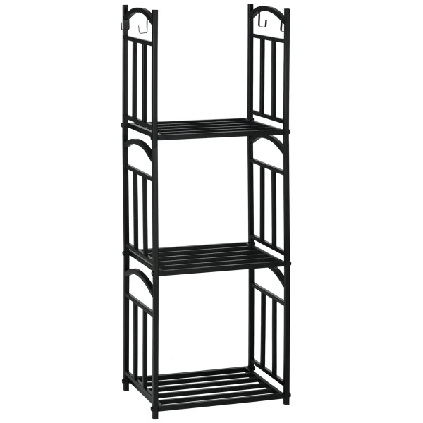 Haardhoutrek voor binnen 46 x 32 x 126 cm 3 niveaus brandhoutrek met 4 haken metaal zwart 1