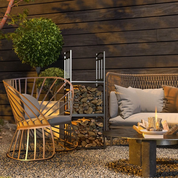 Haardhoutrek voor binnen 46 x 32 x 126 cm 3 niveaus brandhoutrek met 4 haken metaal zwart 2