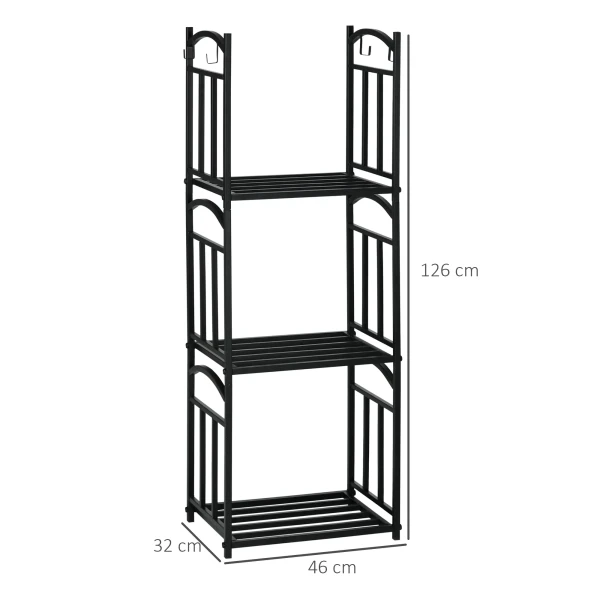 Haardhoutrek voor binnen 46 x 32 x 126 cm 3 niveaus brandhoutrek met 4 haken metaal zwart 4