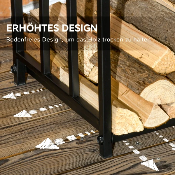 Haardhoutrek voor binnen 46 x 32 x 126 cm 3 niveaus brandhoutrek met 4 haken metaal zwart 6
