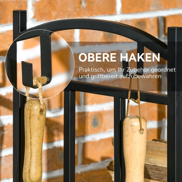 Haardhoutrek voor binnen 46 x 32 x 126 cm 3 niveaus brandhoutrek met 4 haken metaal zwart 7