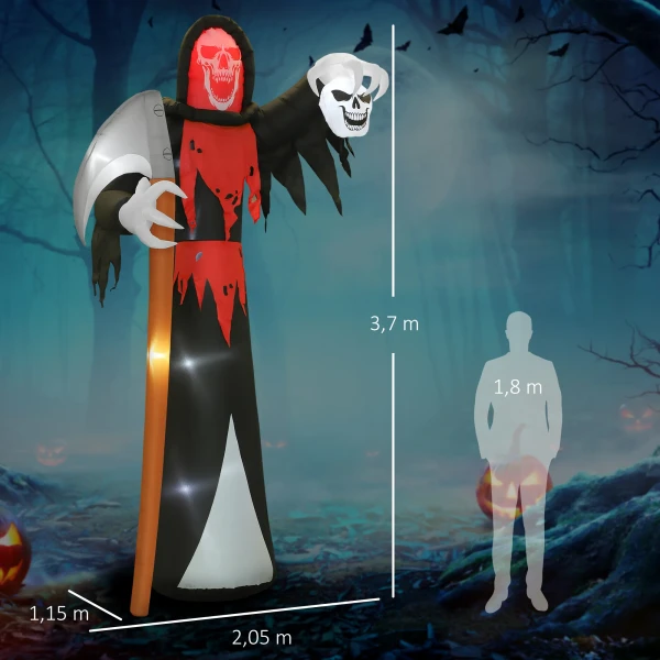 Halloween decoratie 3,7 m reusachtige magere hein met led verlichting lichtgevende luchtfiguur voor buiten 4
