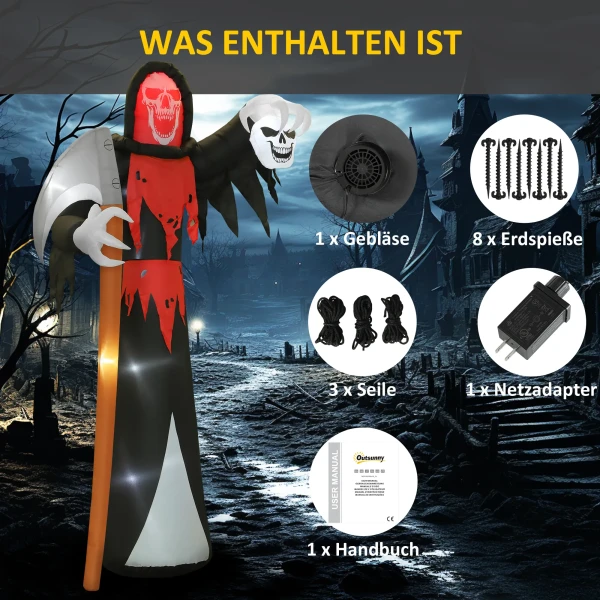Halloween decoratie 3,7 m reusachtige magere hein met led verlichting lichtgevende luchtfiguur voor buiten 8