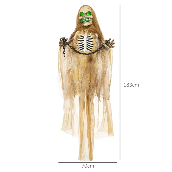 Halloween decoratie, hangend skelet, gloeiend hoofd, griezelig gehuil, buigzame armen, khaki 4