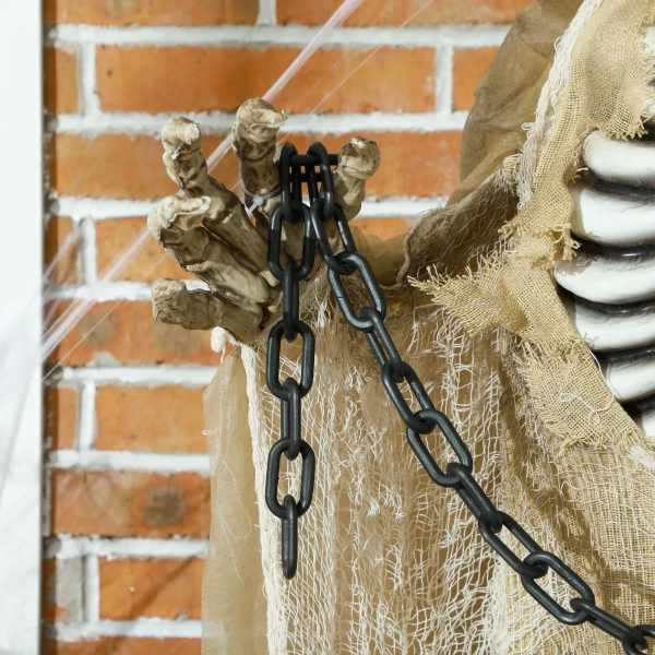Halloween decoratie, hangend skelet, gloeiend hoofd, griezelig gehuil, buigzame armen, khaki 9