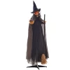 Halloween decoratie heks met bezem, gloeiende ogen, griezelige geluiden, buigzame armen, 107x65x190 cm 1