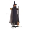 Halloween decoratie heks met bezem, gloeiende ogen, griezelige geluiden, buigzame armen, 107x65x190 cm 4