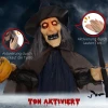 Halloween decoratie heks met bezem, gloeiende ogen, griezelige geluiden, buigzame armen, 107x65x190 cm 7