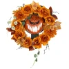 Halloween krans, griezelige pompoen ontwerp, herfstbladeren, lichteffecten, kunststof 1