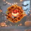 Halloween krans, griezelige pompoen ontwerp, herfstbladeren, lichteffecten, kunststof 4