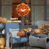 Halloween krans, griezelige pompoen ontwerp, herfstbladeren, lichteffecten, kunststof 8