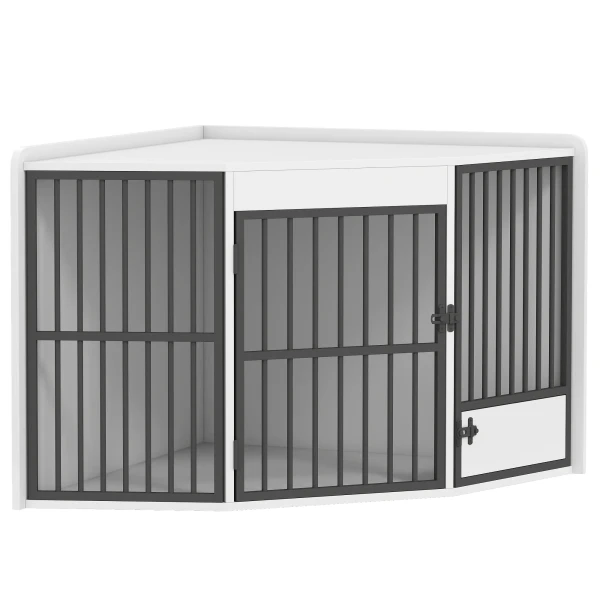 Hondenbox, verblijfsbox voor kleine en middelgrote honden, huisdierbox, voederdeur, mdf, metaal, wit 1