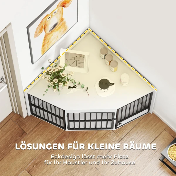 Hondenbox, verblijfsbox voor kleine en middelgrote honden, huisdierbox, voederdeur, mdf, metaal, wit 6