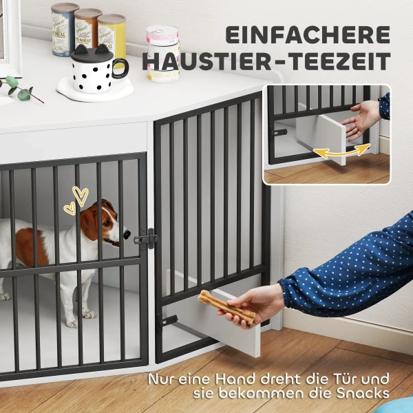 Hondenbox, verblijfsbox voor kleine en middelgrote honden, huisdierbox, voederdeur, mdf, metaal, wit 7