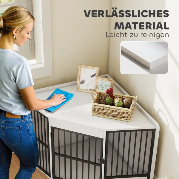 Hondenbox, verblijfsbox voor kleine en middelgrote honden, huisdierbox, voederdeur, mdf, metaal, wit 8
