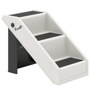 Hondentrap 3 treden 36,5 cm hoog huisdiertrap voor kleine honden inklapbaar voor bed, sofa, bank auto crèmewit 1