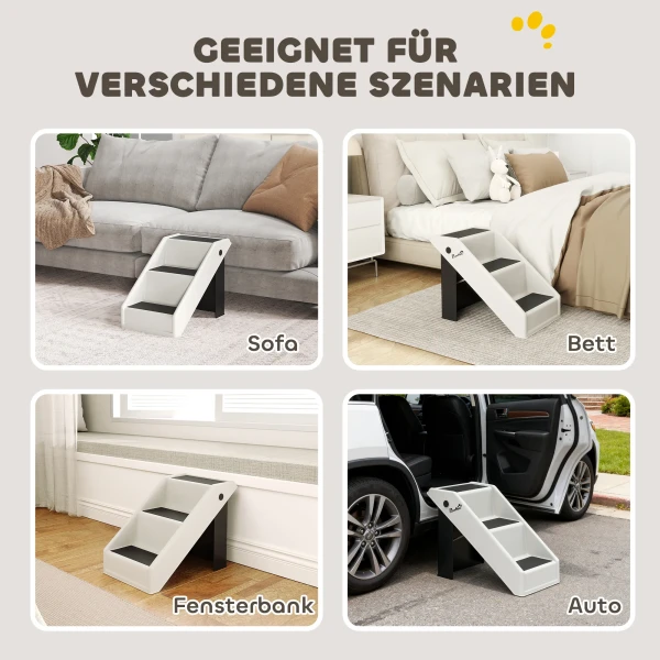 Hondentrap 3 treden 36,5 cm hoog huisdiertrap voor kleine honden inklapbaar voor bed, sofa, bank auto crèmewit 7
