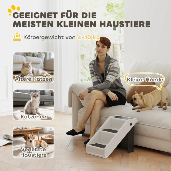 Hondentrap 3 treden 36,5 cm hoog huisdiertrap voor kleine honden inklapbaar voor bed, sofa, bank auto crèmewit 8