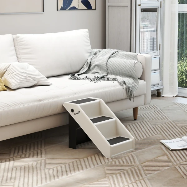 Hondentrap 3 treden 36,5 cm hoog huisdiertrap voor kleine honden inklapbaar voor bed, sofa, bank auto crèmewit 9