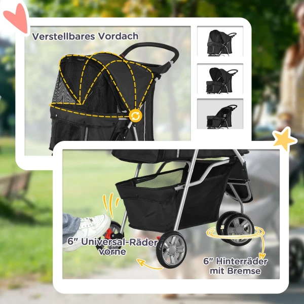 Hondenwagen hondenbuggy inklapbaar voor honden & katten tot 10 kg 75 x 45 x 97 cm donkergrijs 7