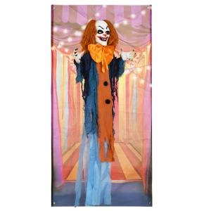 Horrorclown, helloweendecoratie, geactiveerd met geluid/aanraking, rode ogen, geluid, 168 cm 1