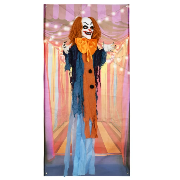 Horrorclown, helloweendecoratie, geactiveerd met geluid/aanraking, rode ogen, geluid, 168 cm 1