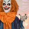 Horrorclown, helloweendecoratie, geactiveerd met geluid/aanraking, rode ogen, geluid, 168 cm 9