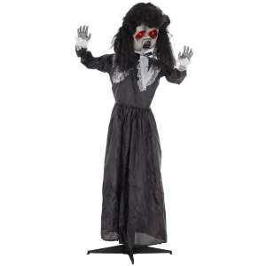 Horrorpop, halloween decoratie, griezelige stem & muziek, rode ogen, beweegbaar, 160 cm 1