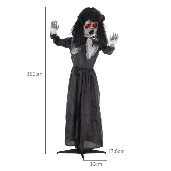 Horrorpop, halloween decoratie, griezelige stem & muziek, rode ogen, beweegbaar, 160 cm 4