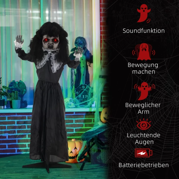 Horrorpop, halloween decoratie, griezelige stem & muziek, rode ogen, beweegbaar, 160 cm 8